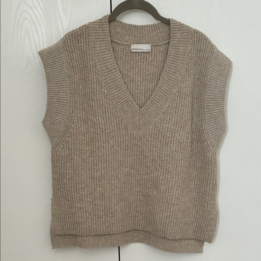 Zenana Taupe V-Neck Sweater Vest